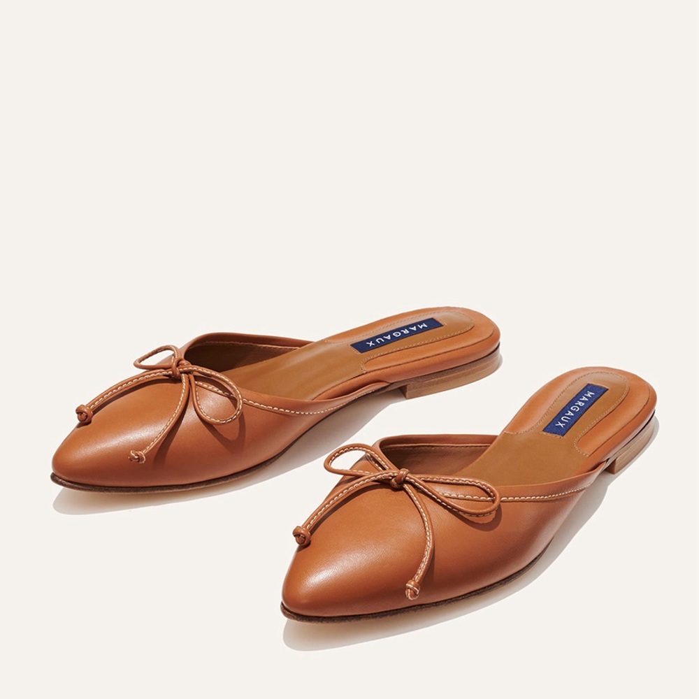 Margaux Tan Leather Flats 8/38 - Mule in Saddle Nappa Leather